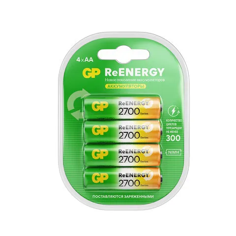 Батарейки аккумуляторные GP ReEnergy Ni-Mh пальчиковые КОМПЛЕКТ 4 шт., АА (HR6), 2600mAh, 270AAHCRGY