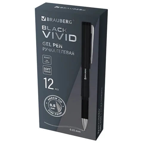 Ручка гелевая с грипом BRAUBERG "BLACK VIVID", ЧЕРНАЯ, корпус SOFT-TOUCH, пишущий узел 0,5 мм, линия
