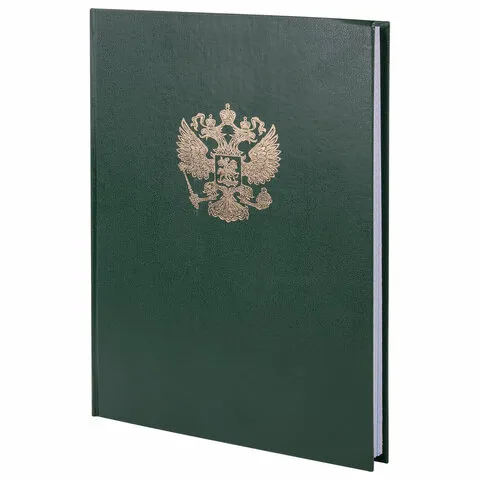 Книга учета 96 л., клетка, твердая, бумвинил, офсет, герб, А4 (200х290 мм), BRAUBERG, зеленая, 13027