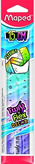 Линейка 15 см MAPED TWIST'N FLEX PATTERNS, пластик непрозрачный, ассорти, гибкая, с европодвесом