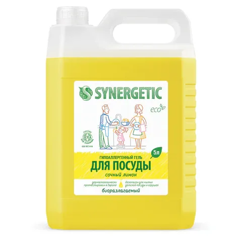 Средство для мытья посуды антибактериальное 5 л SYNERGETIC "Лимон", 103500