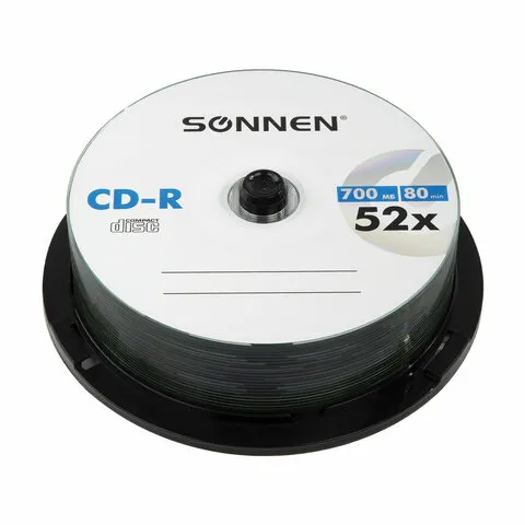 Диски CD-R SONNEN 700Mb 52x Cake Box (упаковка на шпиле) КОМПЛЕКТ 25шт, 513531