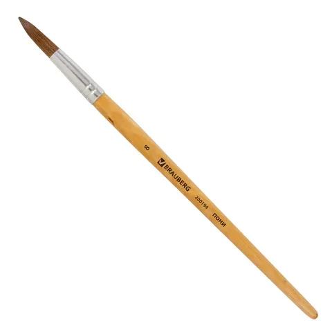 Кисть BRAUBERG, из ворса пони, круглая, № 8, 200194