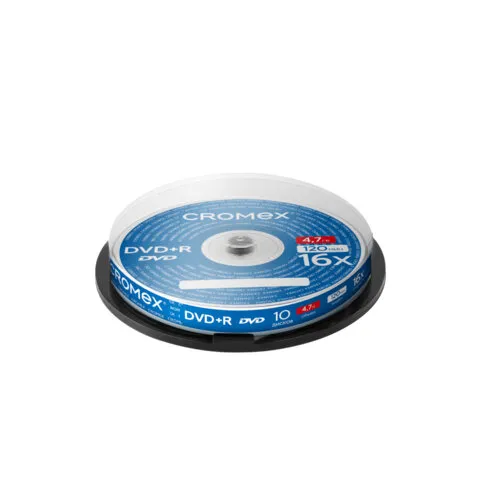 Диск DVD+R CROMEX, 4,7 Gb, 16x, Cake Box (упаковка на шпиле), КОМПЛЕКТ 10 шт., 514307