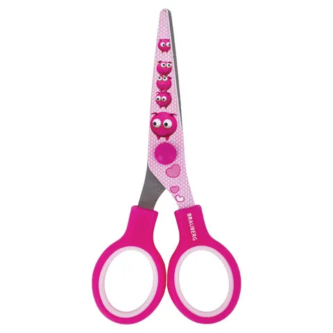 Ножницы BRAUBERG "Kid Series", 130 мм, с цветной печатью "Поросята", розовые, 232272