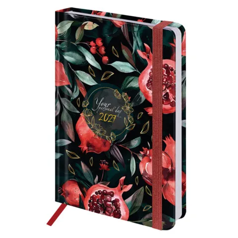 Ежедневник датированный 2027, А5, 145х203 мм, BRAUBERG "Pomegranate", твердый, с резинкой,117819