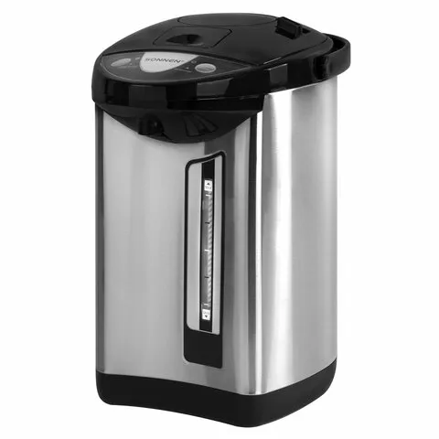 Термопот SONNEN TP-50, 5 л, 900 Вт, 1 температурный режим, 3 режима подачи воды, сталь, белый/серебр