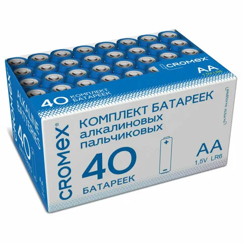 Батарейки алкалиновые "пальчиковые" КОМПЛЕКТ 40 шт., CROMEX Alkaline, АА (LR6,15А), в коробке, 45559