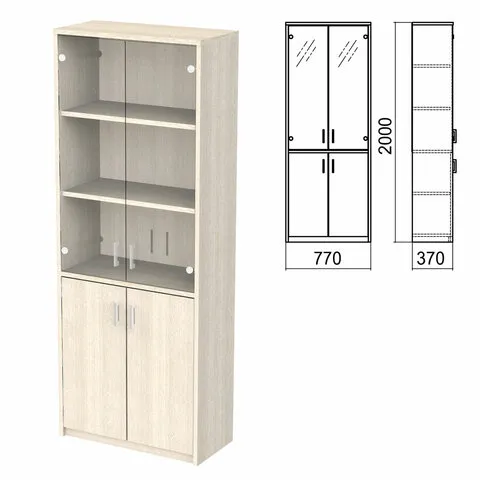 Шкаф закрытый со стеклом "Арго", 770х370х2000 мм, ясень шимо (641618 + 641630 + 641631 все по 1 шт.)