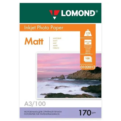 Фотобумага А3 для стр. принтеров Lomond, 170г/м2 (100л) мат.дв.