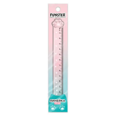 Линейка пластиковая 15 см, FUNSTER (ФАНСТЕР), "ЛАПКА", прозрачная, европодвес, 210919