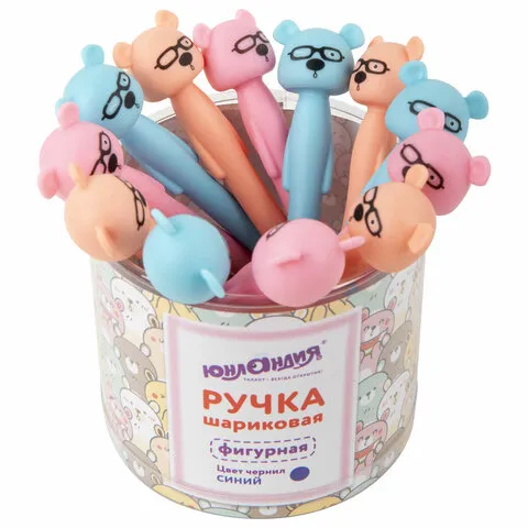 Ручка фигурная шариковая ЮНЛАНДИЯ "Мишка", мягкий силиконовый корпус, ассорти, СИНЯЯ, пишущий узел 0