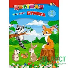 Цветная бумага, А4, 16 л., 8 цв., "ЛЕСНЫЕ ДРУЗЬЯ"
