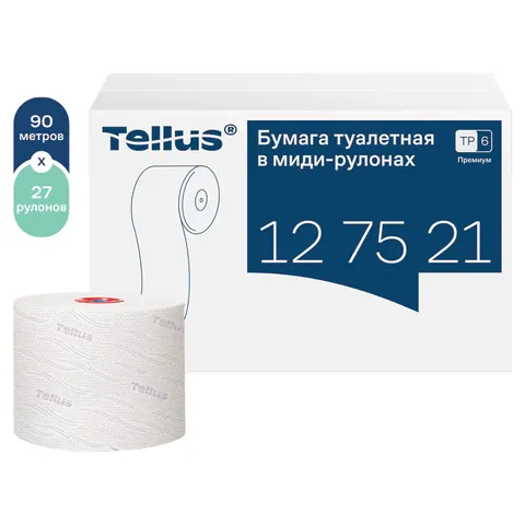 Бумага туалетная Tork "Premium"(Т6) 2-слойная, Mid-size рулон, 90м/рул, мягкая, тиснение, белая