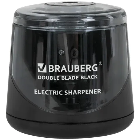 Точилка электрическая BRAUBERG DOUBLE BLADE BLACK, двойное лезвие, питание от 2 батареек АА, 271336