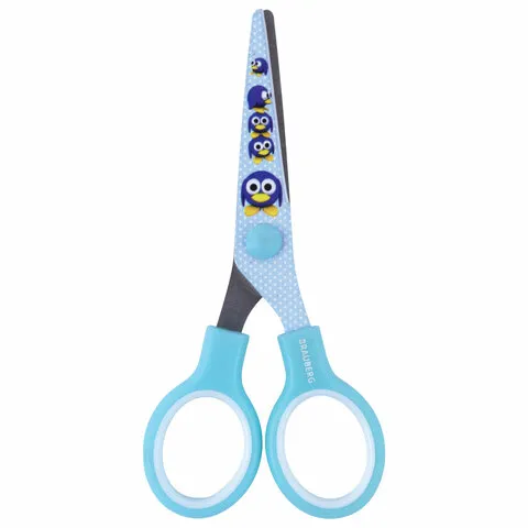 Ножницы BRAUBERG "Kid Series", 130 мм, с цветной печатью "Пингвины", голубые, 232271