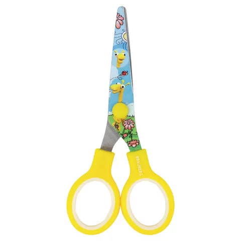 Ножницы BRAUBERG "Kid Series", 130 мм, с цветной печатью "Жирафы", жёлтые, 232269