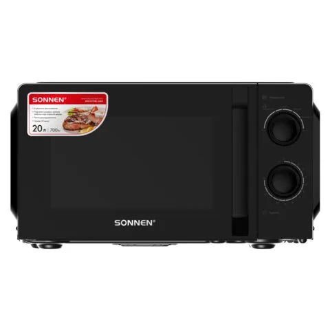Микроволновая печь SONNEN MW2070BL-6MB, 20 л, 700 Вт, таймер, механическое управление, ручка, черная