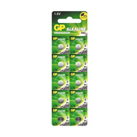 Батарейка GP Alkaline, A76 (G13, LR44), алкалиновая, 1 шт., в блистере (отрывной блок)