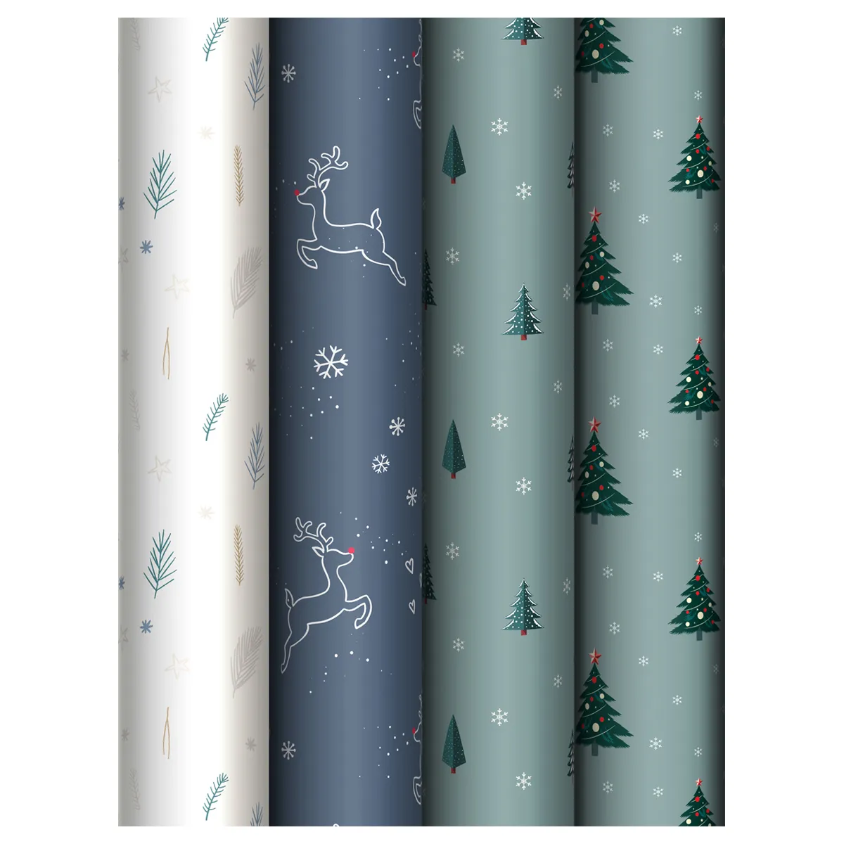 Упаковочная бумага глянц. 70*100см, MESHU "Christmas tree", 80г/м2, ассорти 4 дизайна
