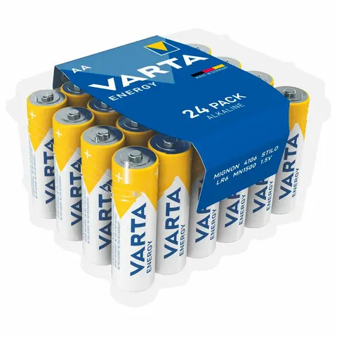 Батарейки алкалиновые "пальчиковые" КОМПЛЕКТ 24 шт., VARTA ENERGY, АА (LR6, 24А), пластиковый бокс, 