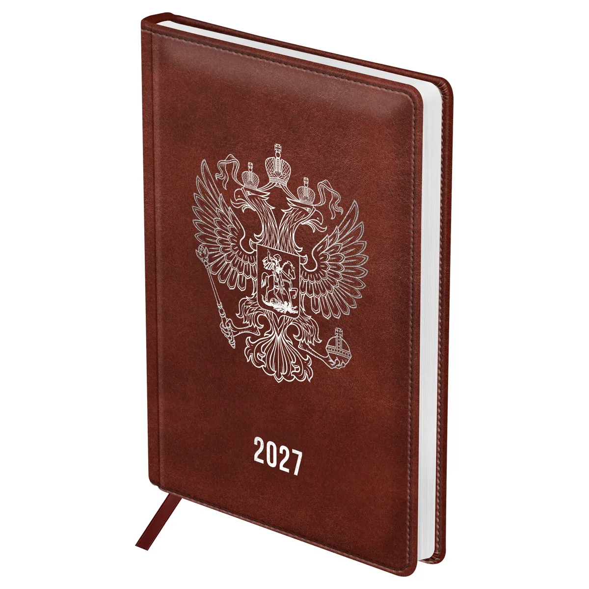 Ежедневник датированный 2027г., А5, 176л., BG "Орел", коричневый, твердый переплет, кожзам