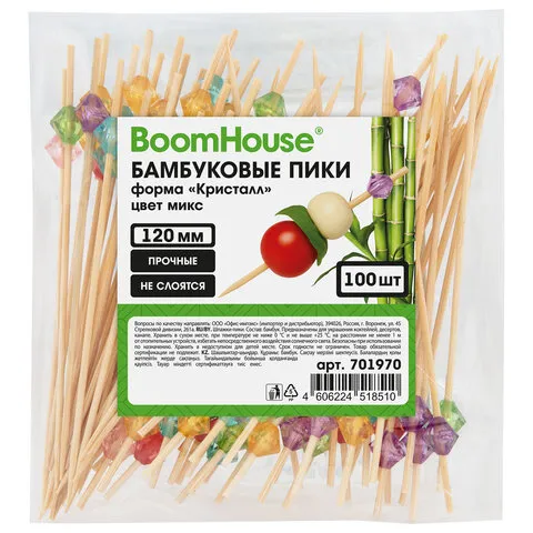 Шпажки-пики для канапе бамбуковые форма "Кристалл" цвет микс 12 см, 100 шт., BOOMHOUSE (БУМХАУС), 70