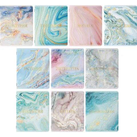 Тетради предметные, КОМПЛЕКТ 10 ПРЕДМЕТОВ, "PASTEL", 48 л., SoftTouch, фольга, 70 г/м2, BRAUBERG, 40