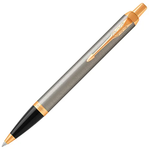 Ручка шариковая PARKER "IM Core Brushed Metal GT", корпус серебристый матовый лак, позолоченные дета