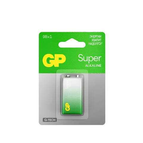 Батарейка GP Super, "Крона" (6LR61, 6LF22, 1604A), алкалиновая, 1 шт., в блистере, 1604A-BC1