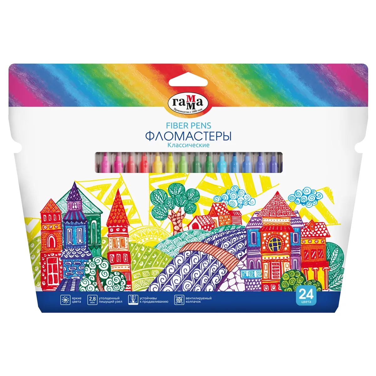 Фломастеры Гамма "Классические", 24цв., смываемые, картон. упак., европодвес