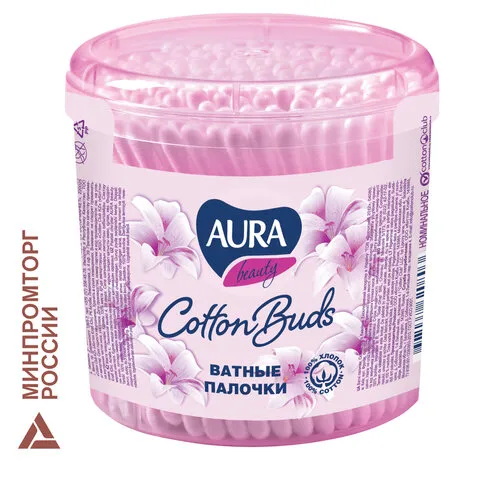 Ватные палочки 200 шт., AURA, пластиковый стакан, 20803, 6359,6442,6359