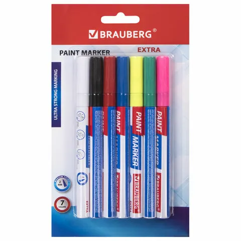 Маркер-краска лаковый EXTRA (paint marker) 2 мм, НАБОР 7 цветов, BRAUBERG, 151996