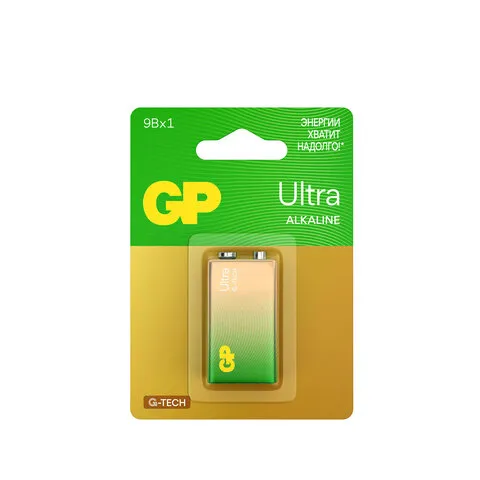 Батарейка GP Ultra, Крона (6LR61, 6LF22, 1604A), алкалиновая, 1 шт., в блистере, 1604AU-5CR1