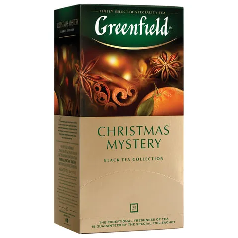 Чай GREENFIELD (Гринфилд) "Christmas Mystery" ("Таинство Рождества"), черный с корицей, 25 пакетиков