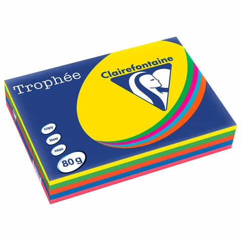 Бумага цветная CLAIREFONTAINE, А4, 80 г/м2, 500 л. (5 цветов x 100 л.), микс интенсив, Франция, 1704