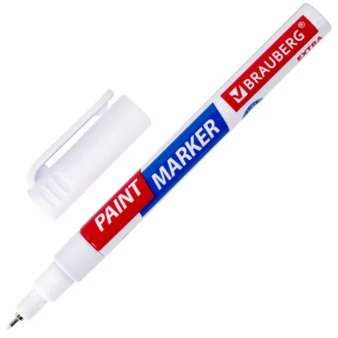 Маркер-краска лаковый EXTRA (paint marker) 1 мм, БЕЛЫЙ, УЛУЧШЕННАЯ НИТРО-ОСНОВА, BRAUBERG, 151959