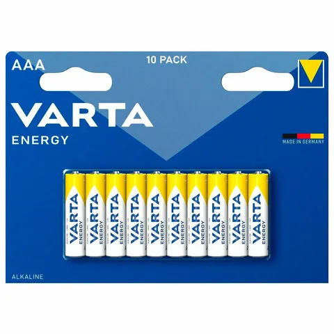 Батарейки алкалиновые "мизинчиковые" КОМПЛЕКТ 10 шт., VARTA ENERGY, ААА (LR03,15А), блистер, 4103229