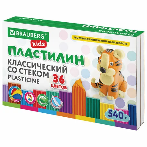 Пластилин классический BRAUBERG KIDS, 36 цветов, 540 г, стек, ВЫСШЕЕ КАЧЕСТВО, 106678