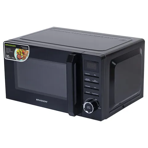 Микроволновая печь BRASSON MW2070D-8BL, 20 л, 700 Вт, таймер, 8 АВТО ПРОГРАММ, дисплей, защита от де