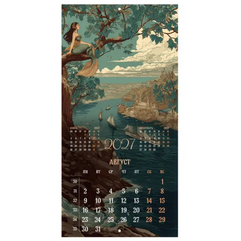 Календарь настенный перекидной 2027 г., BRAUBERG "Русские сказки", 12 листов, 28,5х57 см,118419
