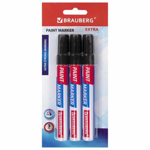 Маркер-краска лаковый EXTRA (paint marker) 4 мм, ЧЕРНЫЕ, НАБОР 3 шт., BRAUBERG, 151999
