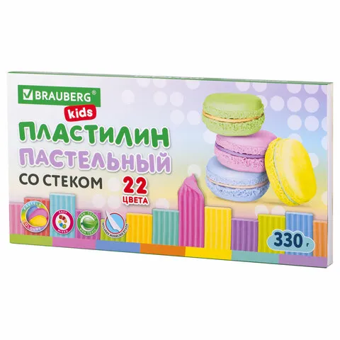 Пластилин классический пастельные цвета BRAUBERG KIDS, 22 цвета, 330 г, стек, 106682