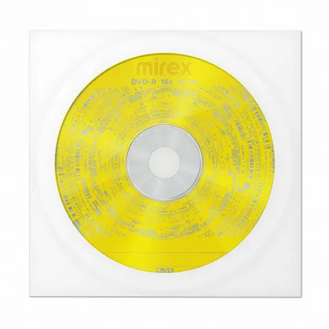 Диск DVD-R MIREX, 4,7 Гб, 16x, бумажный конверт, 1 штука, UL130003A1C