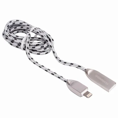 Кабель USB 2.0-Lightning, 1 м, SONNEN Premium, медь, для iPhone/iPad, передача данных и зарядка, 513
