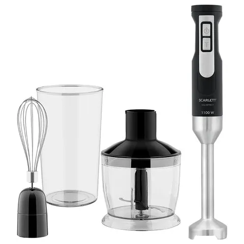 Блендер погружной SCARLETT SC-HB42F61, 1100 Вт, 25 режимов, измельчитель, венчик, стакан, черный