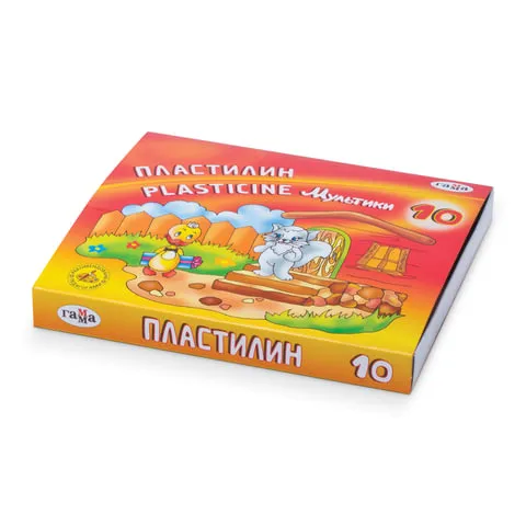 Пластилин Гамма "Мультики", 10 цветов, 200г, со стеком, картон. упак.