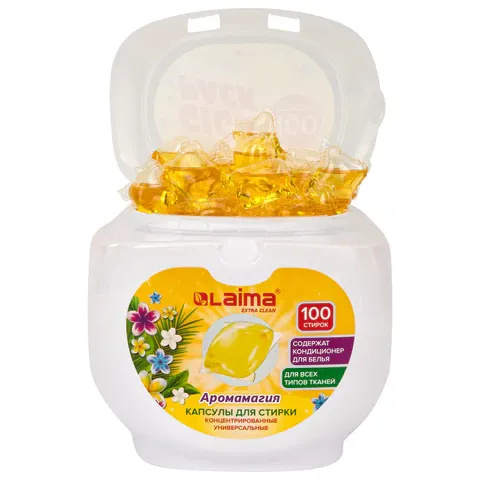 Капсулы для стирки концентрат GIGA PACK 3 в 1, с кондиционером, 100 шт., "Аромамагия", LAIMA, 608879