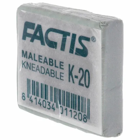 Ластик-клячка FACTIS K 20 (Испания), 37х29х10 мм, серый, прямоугольный, супермягкий, натуральный кау