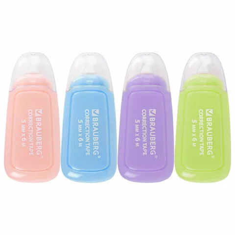 Корректирующая лента BRAUBERG COMPACT PLUS PASTEL, 5 мм х 6 м, корпус ассорти, блистер, 270551, 94